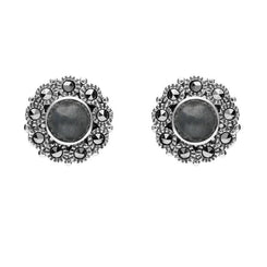 Sterling Silver Hematite Marcasite Round Stud Earrings E1634