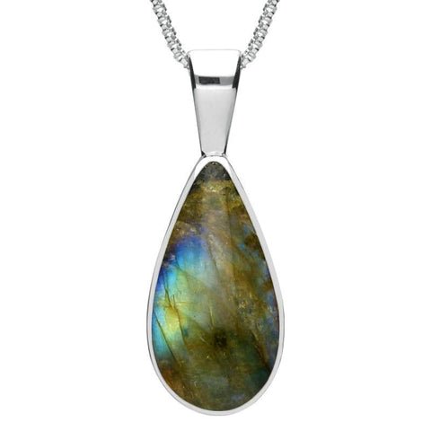 Sterling Silver Labradorite Classic Teardrop Necklace, P024.