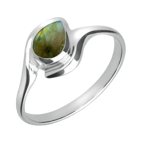 Sterling Silver Labradorite Offset Pear Ring R071