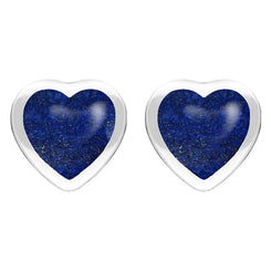 Sterling Silver Lapis Lazuli Large Framed Heart Stud Earrings. E433.