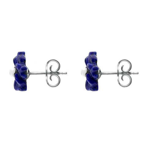 Sterling Silver Lapis Lazuli Tuberose Carnation Stud Earrings, E2162.