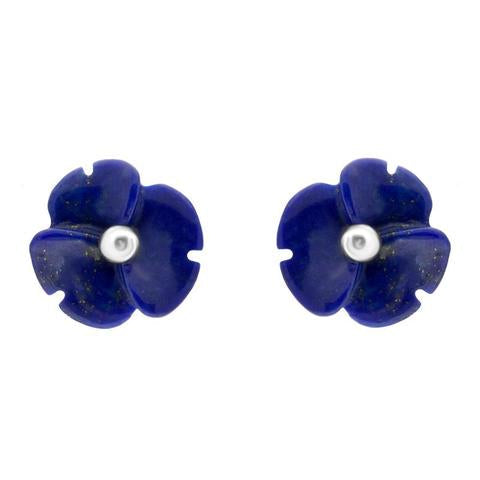 Sterling Silver Lapis Lazuli Tuberose Clover Stud Earrings, E2159.