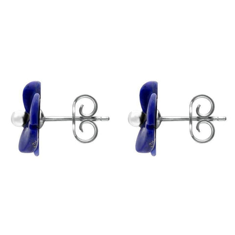 Sterling Silver Lapis Lazuli Tuberose Clover Stud Earrings, E2159.