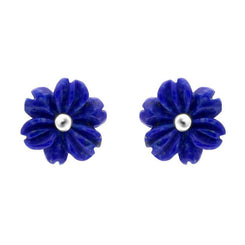 Sterling Silver Lapis Lazuli Tuberose Dahlia Stud Earrings, E2155.