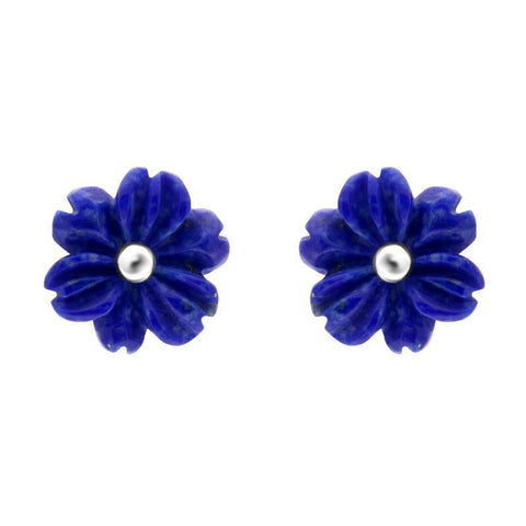 Sterling Silver Lapis Lazuli Tuberose Dahlia Stud Earrings, E2155.