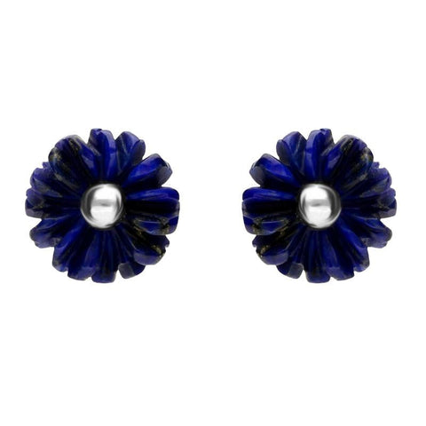 Sterling Silver Lapis Lazuli Tuberose Daisy Stud Earrings, E2160.