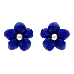 Sterling Silver Lapis Lazuli Tuberose Pansy Stud Earrings, E2152.