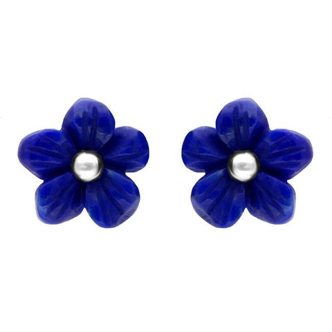 Sterling Silver Lapis Lazuli Tuberose Pansy Stud Earrings, E2152.