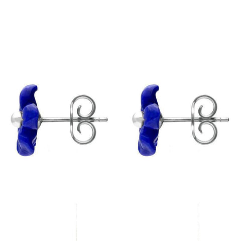 Sterling Silver Lapis Lazuli Tuberose Pansy Stud Earrings, E2152.