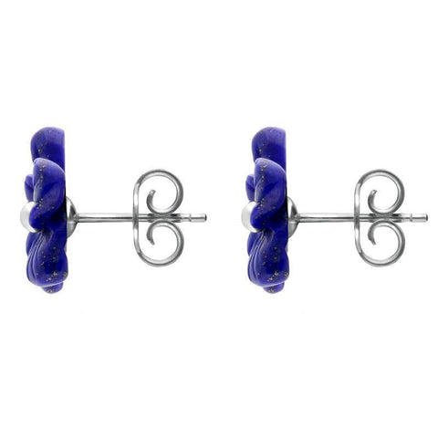 Sterling Silver Lapis Lazuli Tuberose Pansy Stud Earrings, E2153.