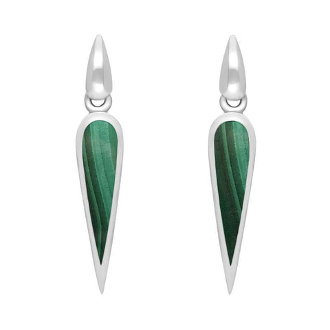 Sterling Silver Malachite Toscana Slim Pear Drop Earrings, E1123.