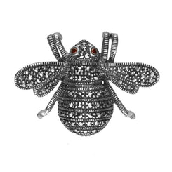 Sterling Silver Marcasite Garnet House Style Bee Brooch M340