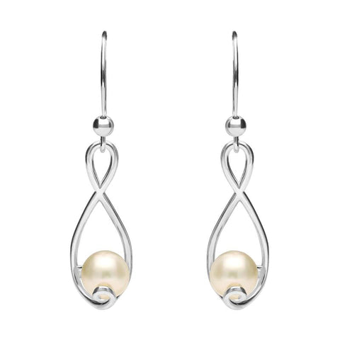 Sterling Silver Pearl Open Twist Drop Earrings. e1890.