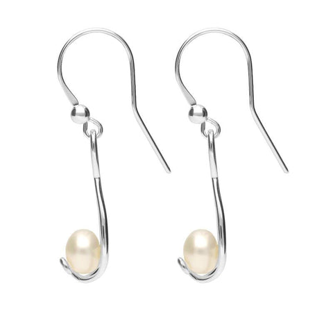 Sterling Silver Pearl Open Twist Drop Earrings. e1890.