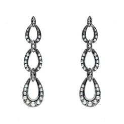 Sterling Silver Pearl and Marcasite Triple Open Oval Drop Earrings E1692