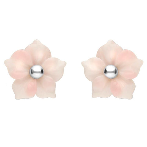 Sterling Silver Pink Conch Tuberose Carnation Stud Earrings E2162
