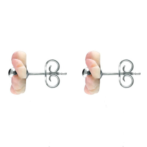 Sterling Silver Pink Conch Tuberose Gypsophila Stud Earrings, E2156.
