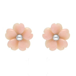 Sterling Silver Pink Conch Tuberose Gypsophila Stud Earrings, E2156.