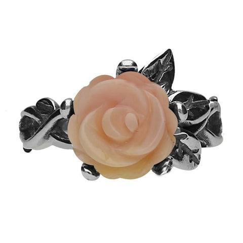 Sterling Silver Pink Conch Tuberose Rose Leaf Twist Ring R728