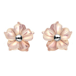 Sterling Silver Pink Mother Of Pearl Carnation Tuberose Stud Earrings, E2162