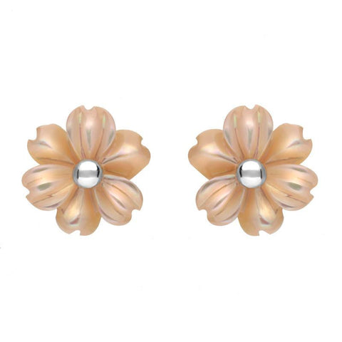 Sterling Silver Pink Mother of Pearl Dahlia Tuberose Stud Earrings, E2155