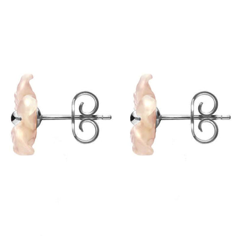 Sterling Silver Pink Mother of Pearl Tuberose Pansy Stud Earrings, E2153