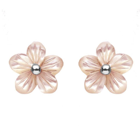 Sterling Silver Pink Mother of Pearl Tuberose Pansy Stud Earrings, E2153