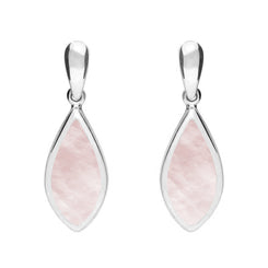 Sterling Silver Pink Mother of Pearl Small Pointed Pear Drop Earrings. E686.