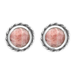 Sterling Silver Rhodochrosite Round Twist Edge Stud Earrings E134