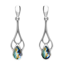 Sterling Silver Spectrolite Pear Spoon Earrings, E139.