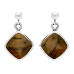 Sterling Silver Tigers Eye Cushion Drop Earrings, E227