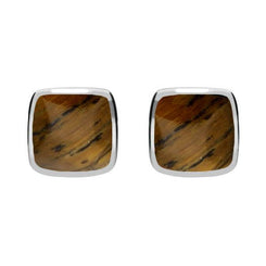 Sterling Silver Tigers Eye Cushion Stud Earrings, E279.