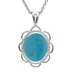 Sterling Silver Turquoise Rope Edged Oval Frill Necklace, P037