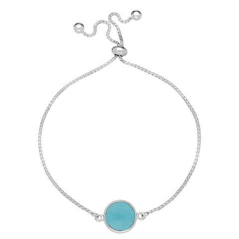 Sterling Silver Turquoise Round Stone Adjustable Bracelet, B1142.