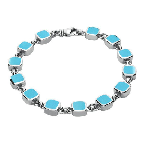Sterling Silver Turquoise Square Cushion Bracelet. B538.