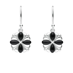 Sterling Silver Whitby Jet 4 stone Cross Drop Earrings. E1957