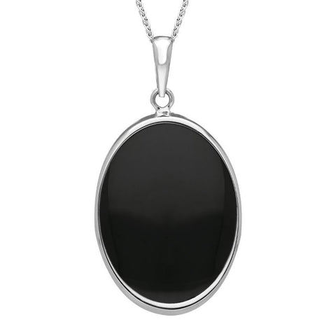 Sterling Silver Whitby Jet Abbey Moon Oval Necklace P3436