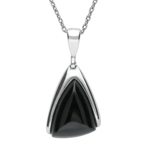 Sterling Silver Whitby Jet Abstract Triangle Necklace. P2740.