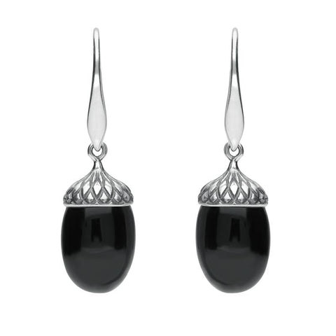 Sterling Silver Whitby Jet Acorn Drop Earrings E2418