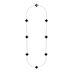 Sterling Silver Whitby Jet Bloom Eight Stone Four Leaf Clover Chain Necklet, N1042