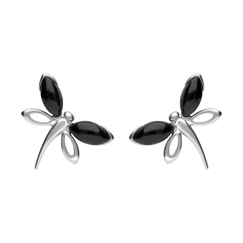 Sterling Silver Whitby Jet Butterfly Stud Earrings E1898.