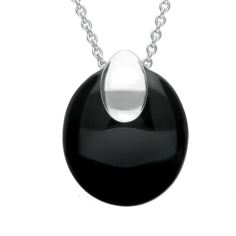 Sterling Silver Whitby Jet Cap Oval Stone Necklace P2613