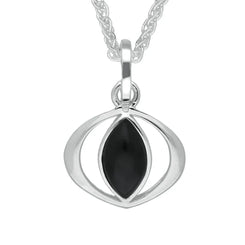 Sterling Silver Whitby Jet Cat Eye Necklace. P2542