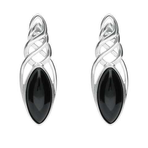 Sterling Silver Whitby Jet Celtic Marquise Piece Set. S012