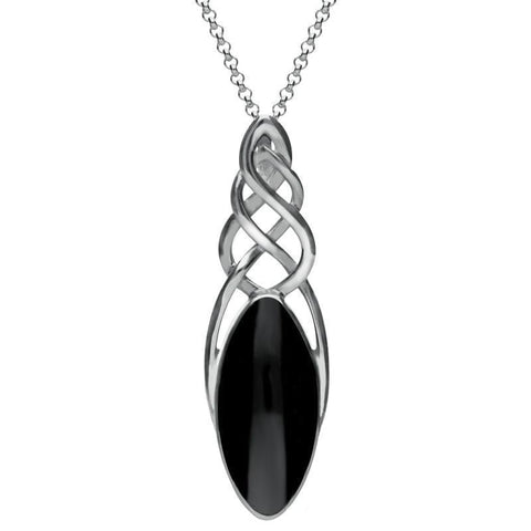 Sterling Silver Whitby Jet Celtic Marquise Piece Set. S012