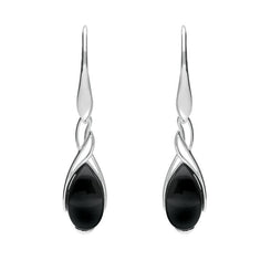 Sterling Silver Whitby Jet Celtic Pear Drop Earrings E2053