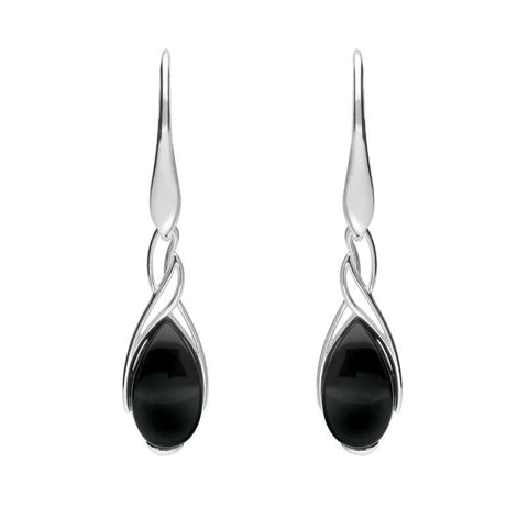 Sterling Silver Whitby Jet Celtic Pear Drop Earrings E2053