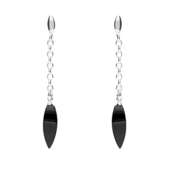 Sterling Silver Whitby Jet Chain Drop Earrings. E1794