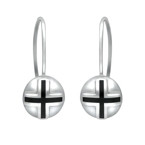 Sterling Silver Whitby Jet Cross Sphere Hook Earrings E2262