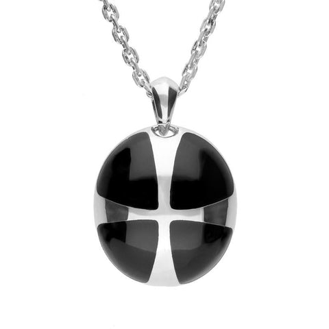 Sterling Silver Whitby Jet Cross Ball Pendant Necklace. P2709